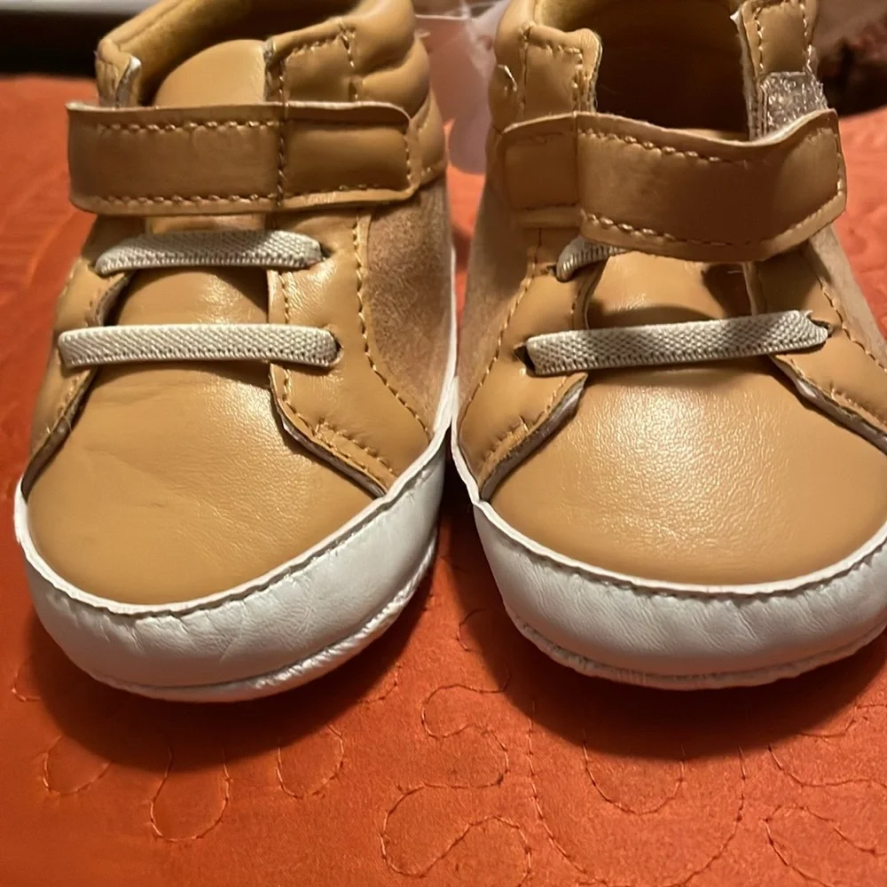 NWT Little Me Tan and White Baby Walker Shoes with Velcro Strap Baby Size 3